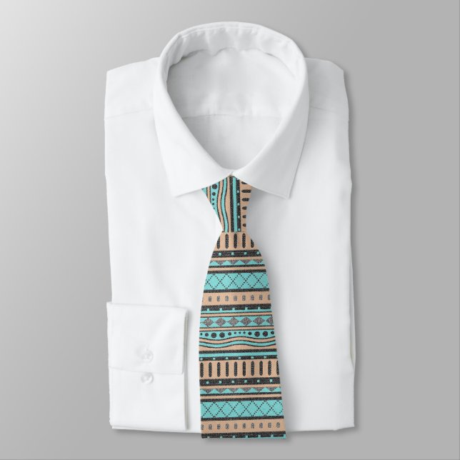 Corbata Patrón Azteca Peach Y Turquesa (Atado)
