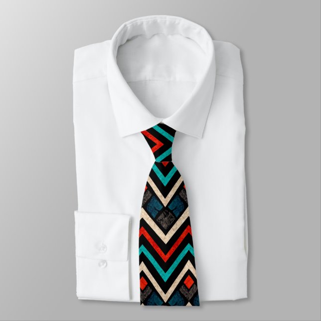Corbata Patrón azteca Verde azulado beige negro rojo (Atado)