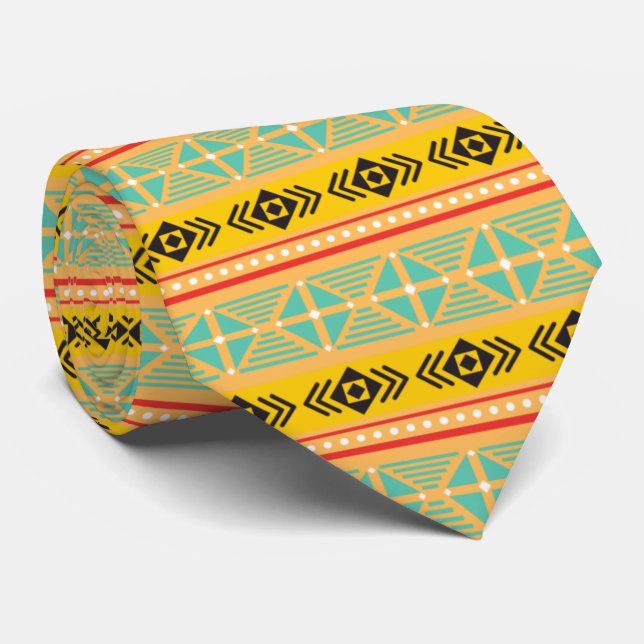 Corbata Patrón azul amarillo retro para él (Enrollado)