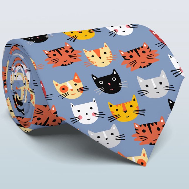 Corbata Patrón azul de los gatos kitanos múltiples (Fun cat pattern tie for animal lovers)