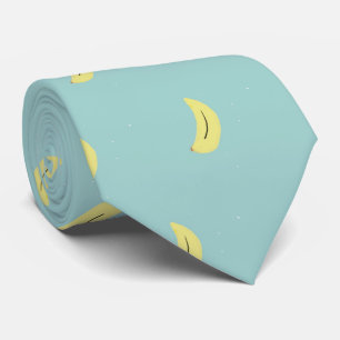 Corbata Patrón azul del dibujo del plátano amarillo