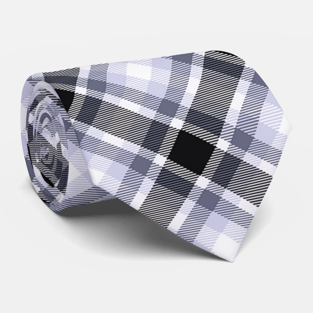 Corbata Patrón azul, negro, blanco tartán (Enrollado)