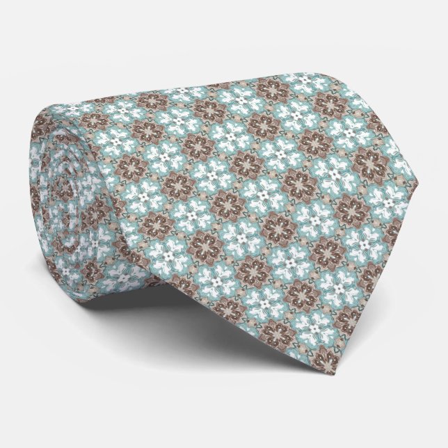 Corbata Patrón azul-verde, beige y taúpe (Enrollado)