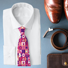Corbata Patrón Bauhaus de vino púrpura retro