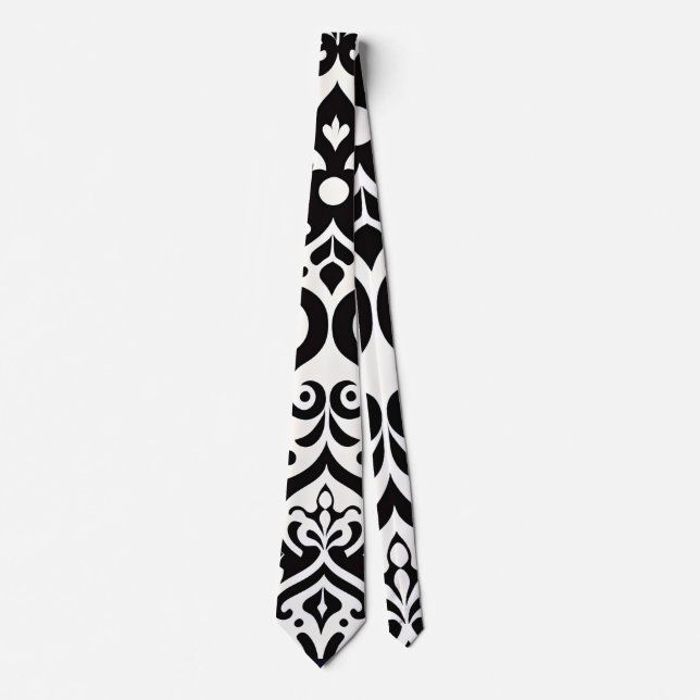 Corbata Patrón blanco negro de damasco africano (Anverso)