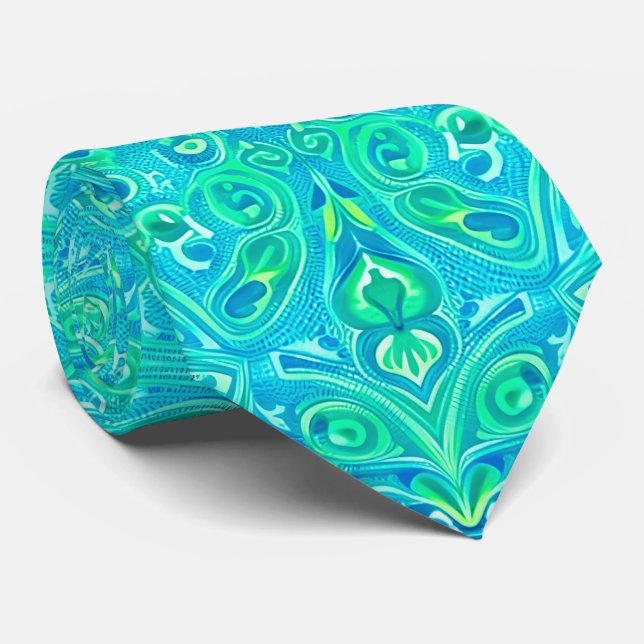 Corbata Patrón bohemio acuamarino arábigo (Enrollado)