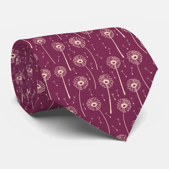 Corbata Patrón bohemio de dientes de león rosa magenta (Enrollado)