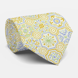 Corbata Patrón boho de azulejo mediterráneo acuarela