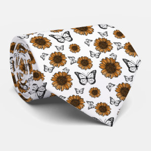 Corbata Patrón boho de girasoles y mariposas
