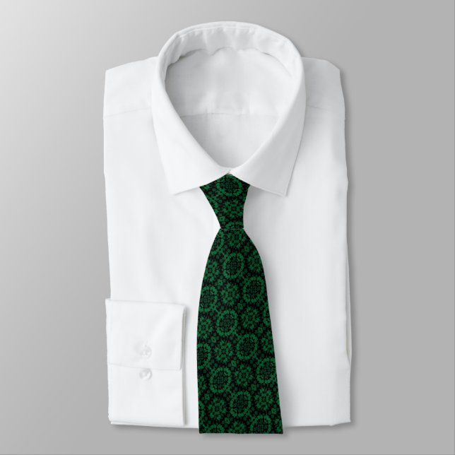 Corbata Patrón botánico de arte popular moderno en verde.. (Atado)