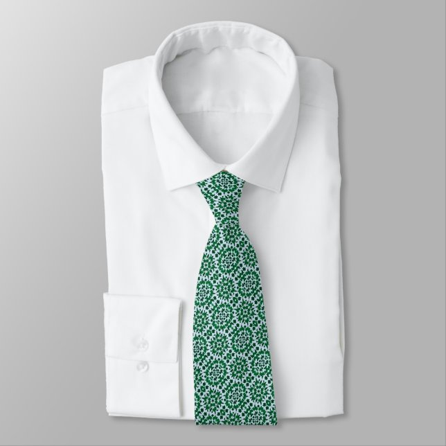 Corbata Patrón botánico de arte popular moderno en verde.. (Atado)