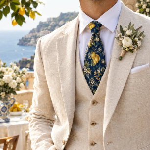 Corbata Patrón Botánico de Citricos Mediterráneos Navy Ric