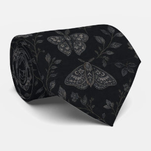 Corbata Patrón Botánico de Halloween Oscuro de Lujo – Negr