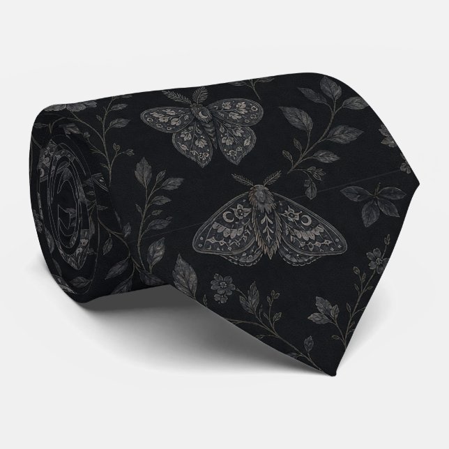 Corbata Patrón Botánico de Halloween Oscuro de Lujo – Negr (Enrollado)