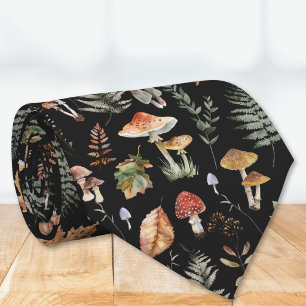 Corbata Patrón botánico de helecho de hongo vintage acuare