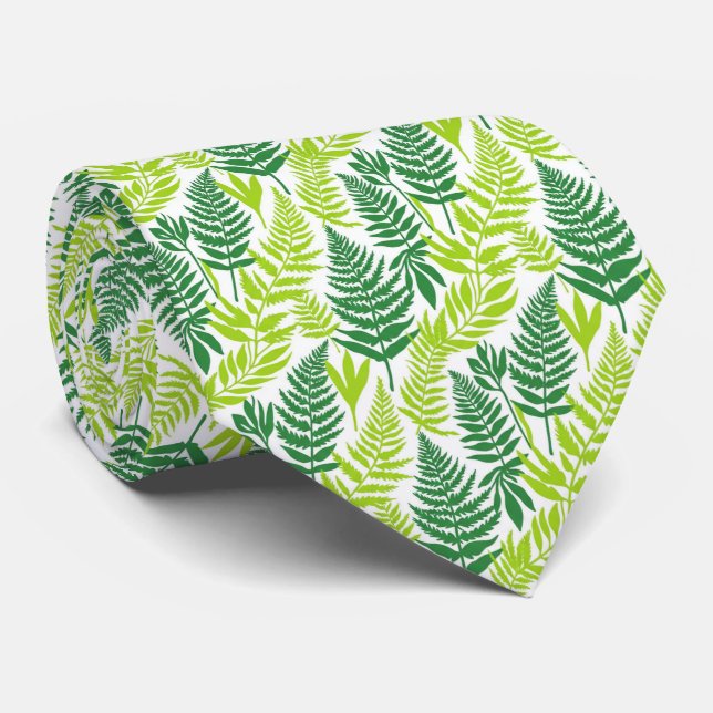 Corbata Patrón Botánico de Helecho Verde Cítrico Declaraci (Enrollado)