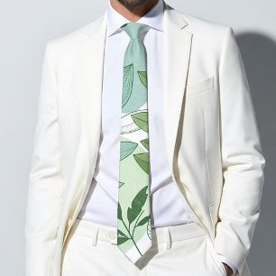 Corbata Patrón Botánico de Hoja Verde Salvia Moderno