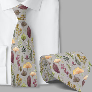 Corbata Patrón botánico de hojas de otoño modernas grises