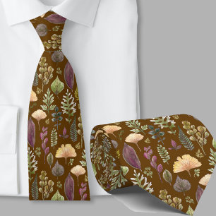 Corbata Patrón botánico de hojas de otoño modernas marrón