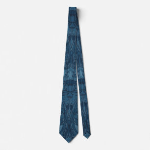 Corbata Patrón Botánico de Iris Art Nouveau Azul Chic