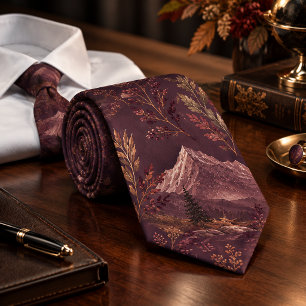 Corbata Patrón Botánico de Montaña Oscura de Otoño