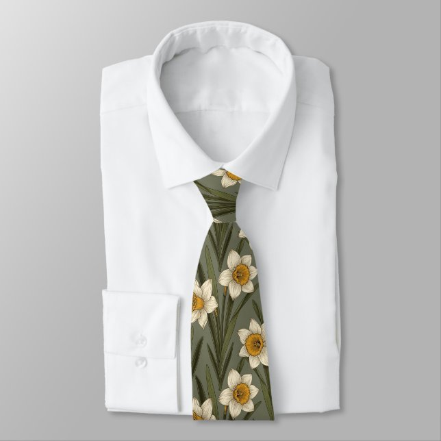 Corbata Patrón botánico de narciso moderno (2) (Atado)