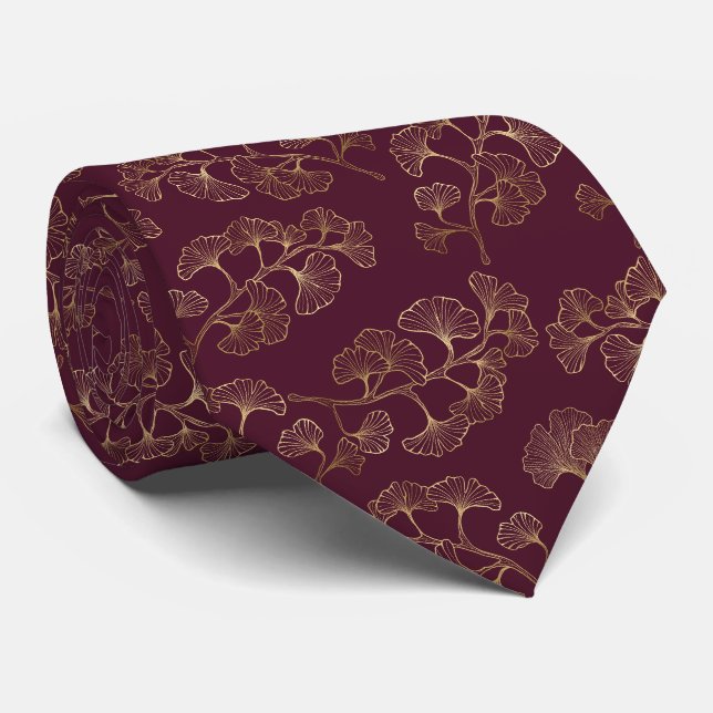 Corbata Patrón Botánico de Oro Asiático (Enrollado)