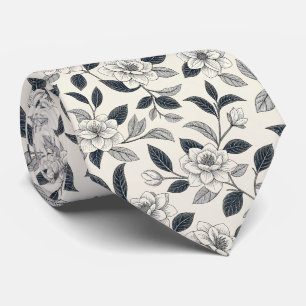 Corbata Patrón Botánico Floral Azul Vintage (2)