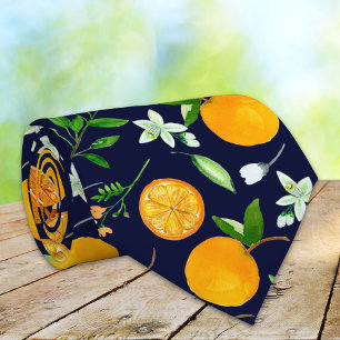 Corbata Patrón Botánico Floral de Citricos Naranja Verano