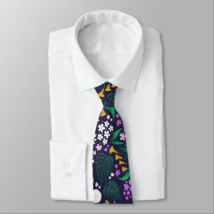 Corbata Patrón Botánico Floral de la Luna de la Noche