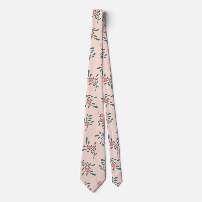 Corbata Patrón Botánico Floral Teñido de Verde Azul (Anverso)