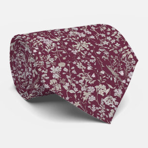 Corbata Patrón botánico floral vintage de Borgoña