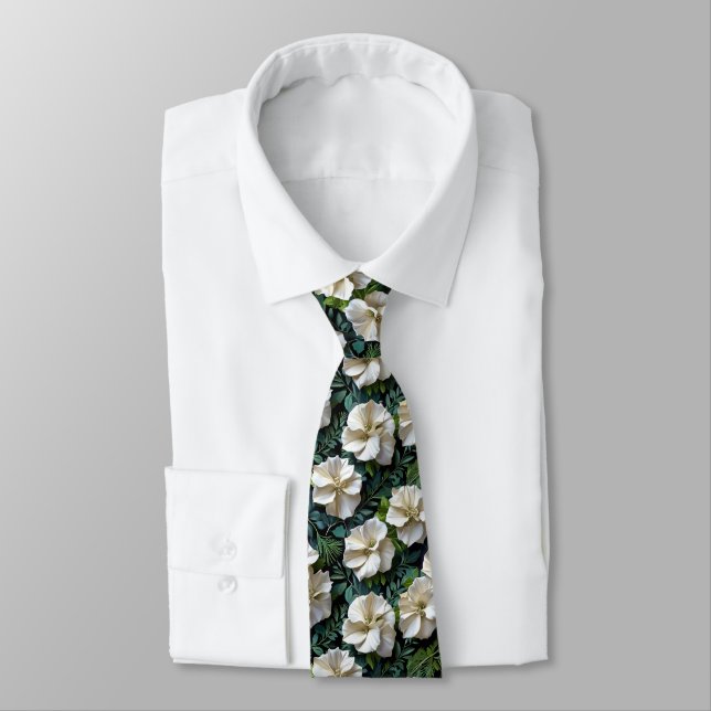 Corbata Patrón Botánico Sin Costuras de Gardenia y Hoja de (Atado)
