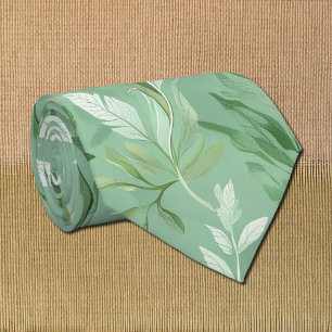 Corbata patrón botánico verde sutil