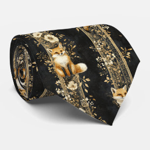 Corbata Patrón Botánico Victoriano de Zorro de Oro Negro