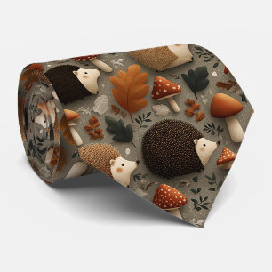 Corbata Patrón caprichoso de erizo y hongo de otoño