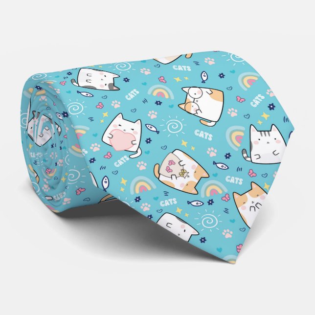 Corbata Patrón caprichoso de gatos compactos (Enrollado)