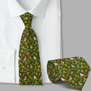 Corbata Patrón caprichoso de pájaros y hojas