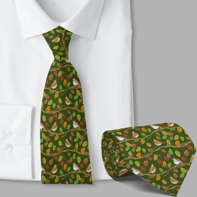 Corbata Patrón caprichoso de pájaros y hojas (Subido por el creador)