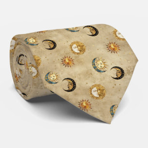 Corbata Patrón celeste cósmico de estrellas y luna de oro