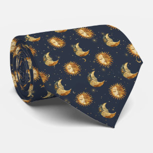 Corbata Patrón Celestial de Sol y Luna Dorado Noche Estrel