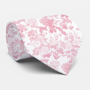 Corbata Patrón Chinoiserie de Rosas Florales Blancas Rosa