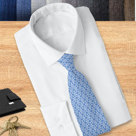 Corbata Patrón Circular Geométrico Azul Claro Blanco Traba