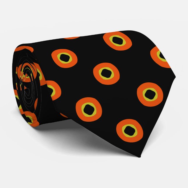 Corbata Patrón circular verde negro naranja (Enrollado)