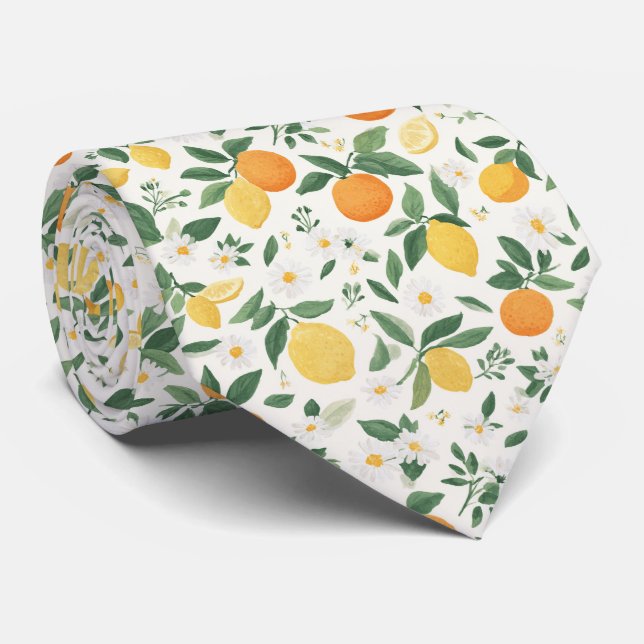 Corbata Patrón cítrico de limón y naranja  (Enrollado)