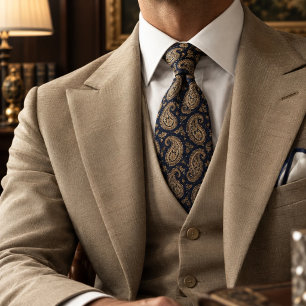 Corbata Patrón Clásico Barroco de Paisley Dorado de la Mar