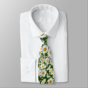 Corbata Patrón clásico de margaritas campos florales blanc