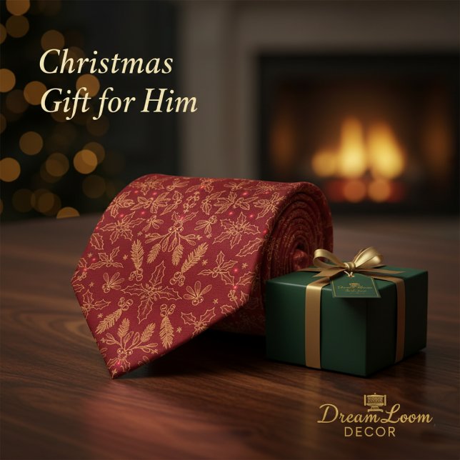 Corbata Patrón Clásico de Navidad Acebo Muérdago (Subido por el creador)