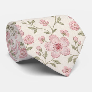 Corbata Patrón continuo de crema floral rosa con suave ver