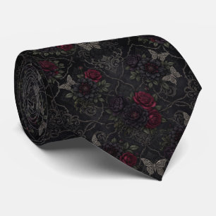 Corbata Patrón continuo de Damasco Gótico Oscuro con Rosas